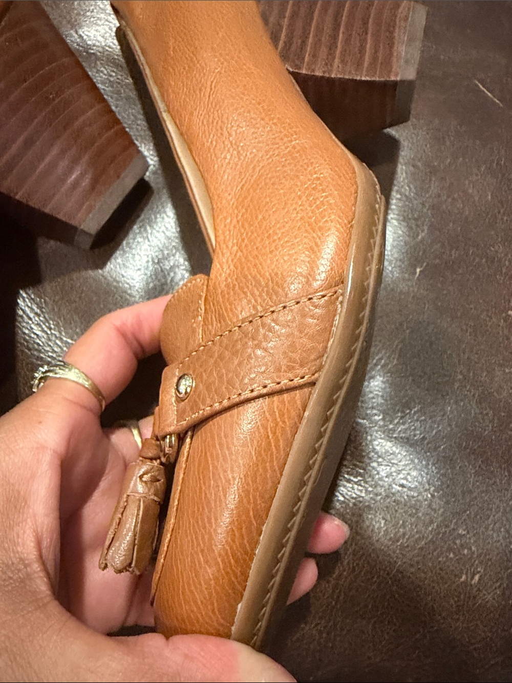 Sofft Women's Tan Leather Loafers with Tassel & Gold Rings - Picture 7 of 10